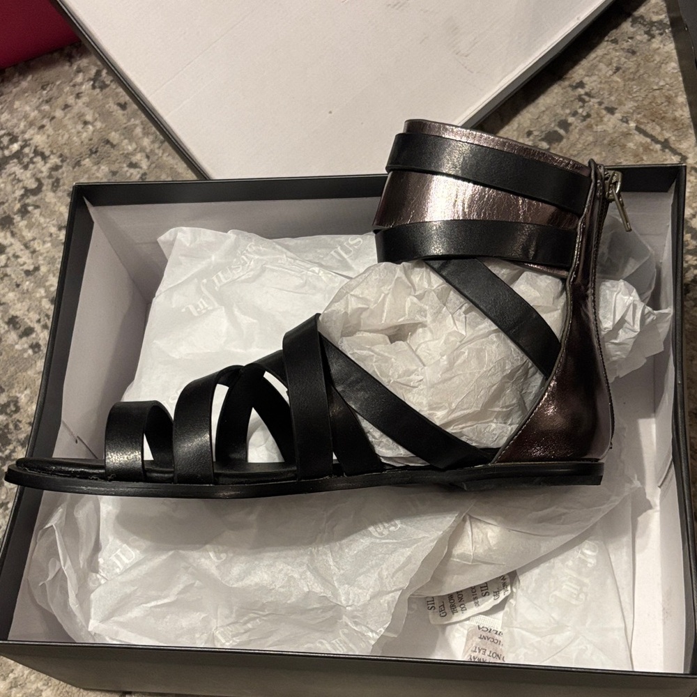 Black and Metallic Gladiator Sandals